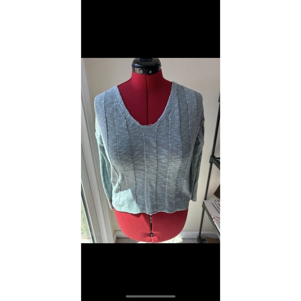 Women Junior V neck Sweater Hippie Rose Long Sleeve Size Small Sage Green #466